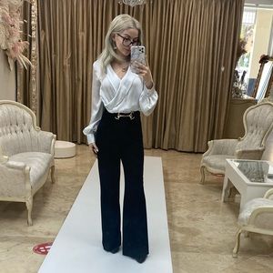 Fashion nova satin top black pants jumper jumpsuit outfit business work